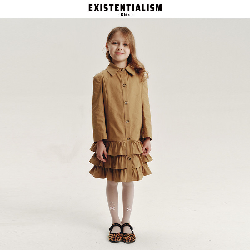 EXISTENTIALISMkids26ss新款童装女复古休闲正肩连衣裙蛋糕裙风衣