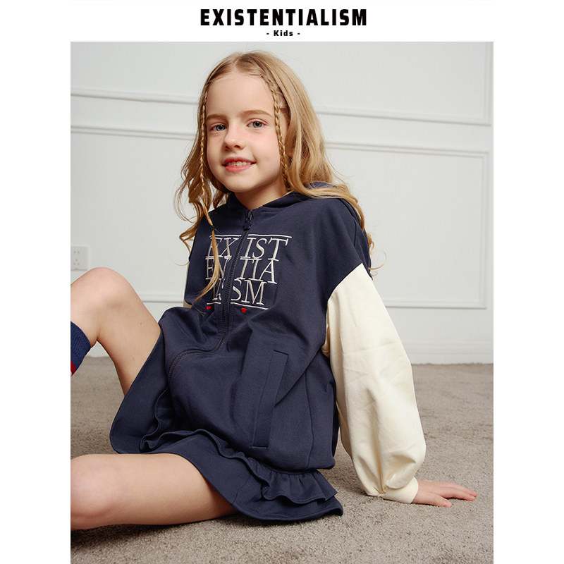EXISTENTIALISMkids春夏女童刺绣卫衣卫裤套装儿童休闲运动两件套