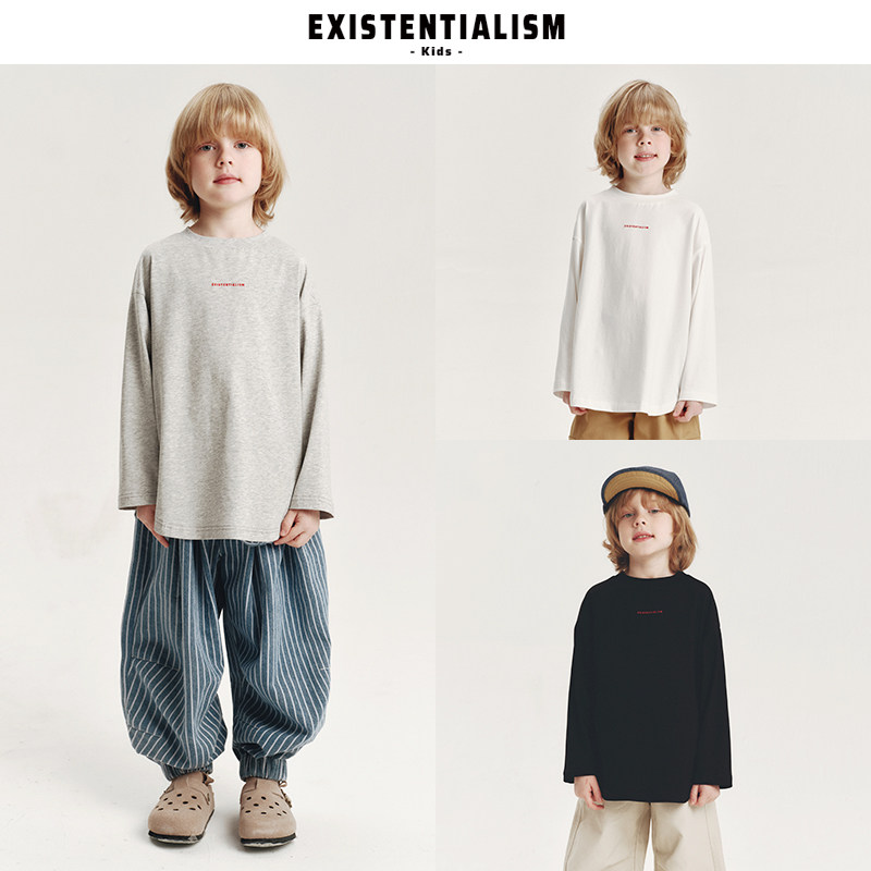 EXISTENTIALISMKids26ss童装百搭休闲长袖T恤刺绣logo基础打底