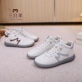 高帮妈妈鞋 三只羊2025休闲短靴真皮小白鞋 新款 一脚蹬秋冬加棉健步