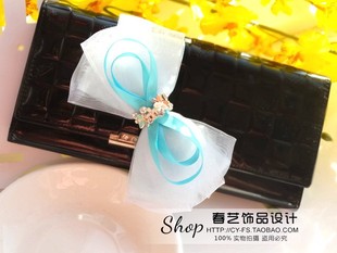 促销典雅多色缎带绢纱蝴蝶结发饰 头卡 发夹 发绳韩版 纯手工头饰