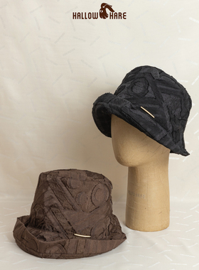 HallowHare几何剪花棉麻高级风老钱风渔夫帽防晒帽