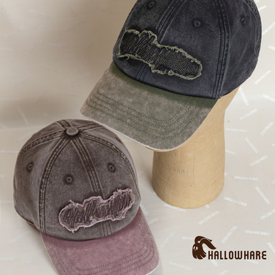 韩版刺绣撞色贴布洗旧棒球帽