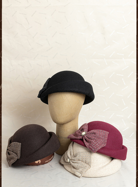 HallowHare珍珠蝴蝶结高级感高克重羊毛小礼帽