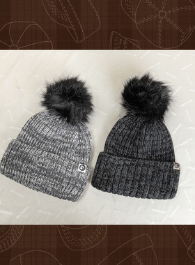 HallowHare织唛ins风高知英伦风黑毛球冷帽