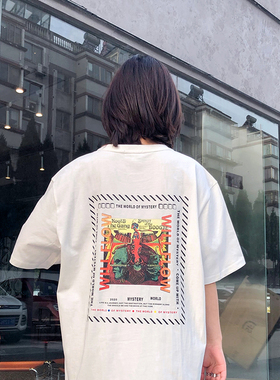 WILL FLOW黑手党油画休闲短袖半袖T恤酷少年男女情侣宽松潮牌tee