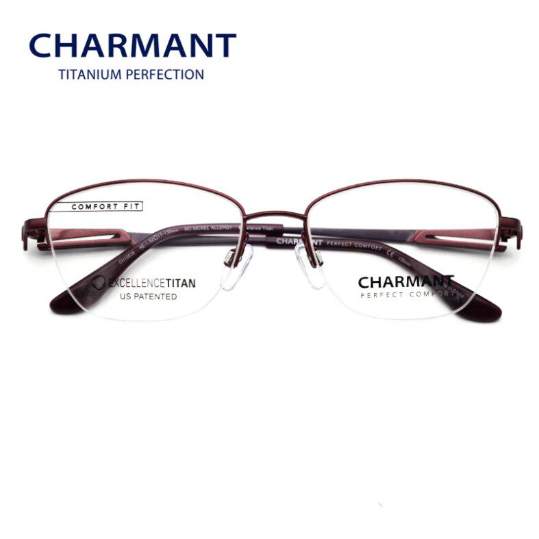 Charmant夏蒙眼镜框纯钛商务休闲时尚半框女款近视眼镜架 CH10636