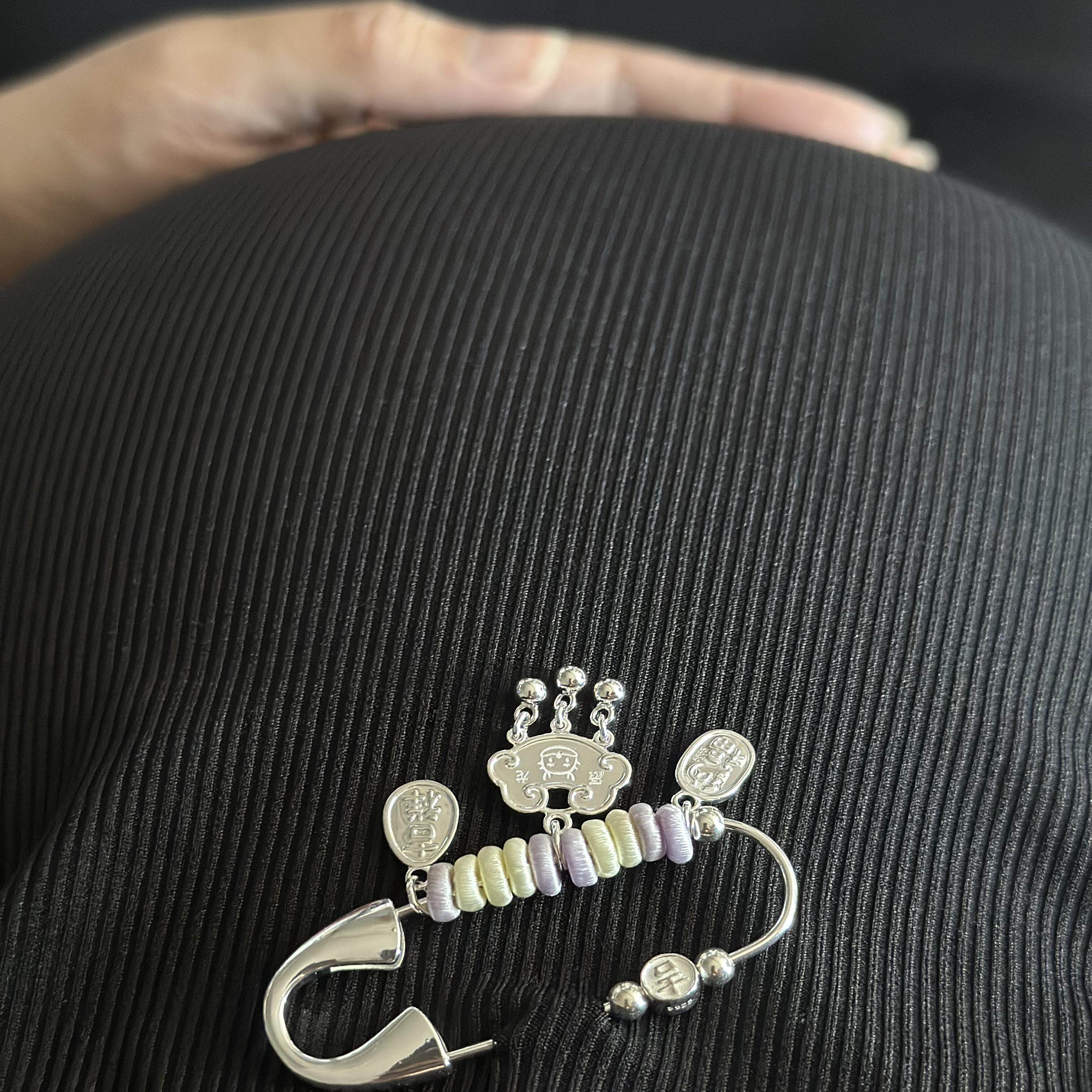 定制 孕妇别针镜面纯银新生婴儿压惊平安挂件外出随身防惊吓胸针