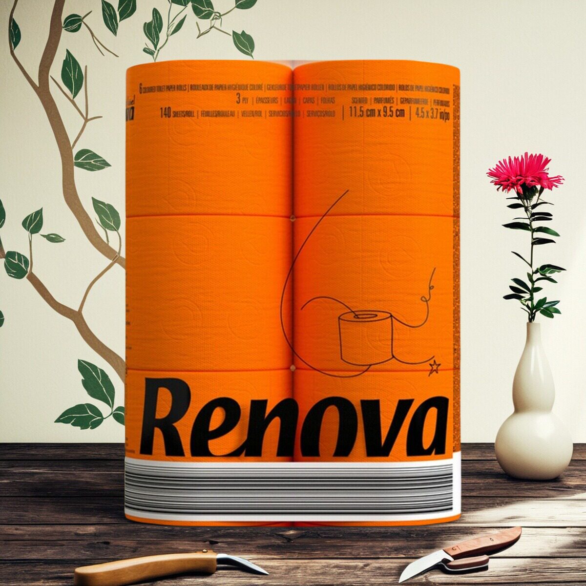 Renova彩色厕所有芯卷纸橙色彩色多巴胺高档餐巾香味ins网红纸巾