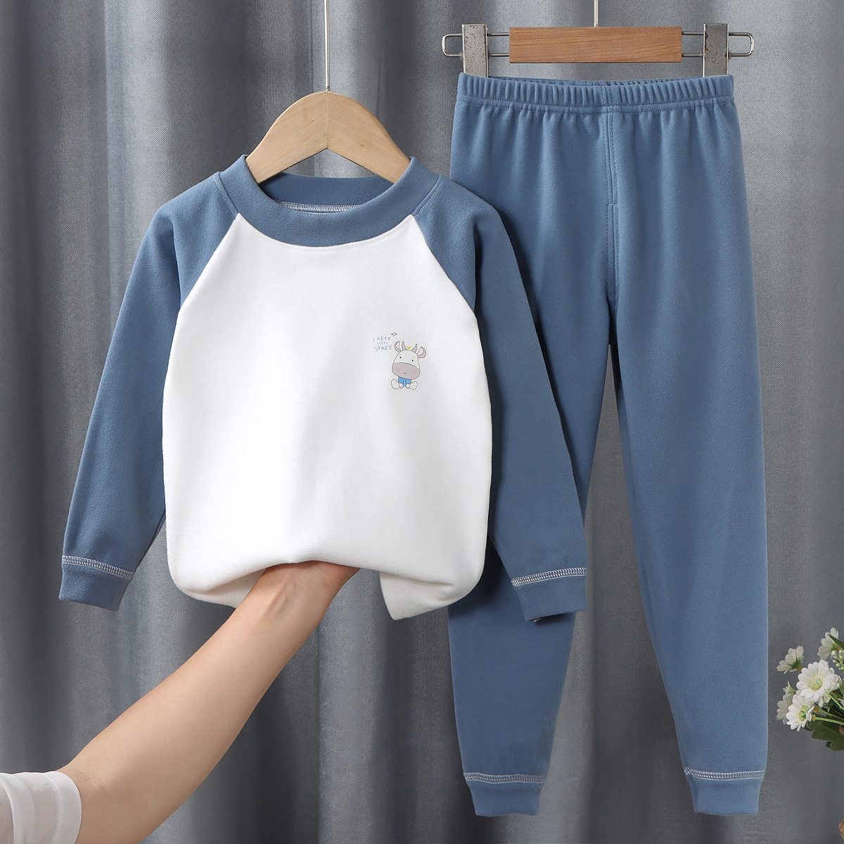 儿童德绒保暖内衣套装男中大童秋衣秋裤女宝宝家居服婴幼儿睡衣冬