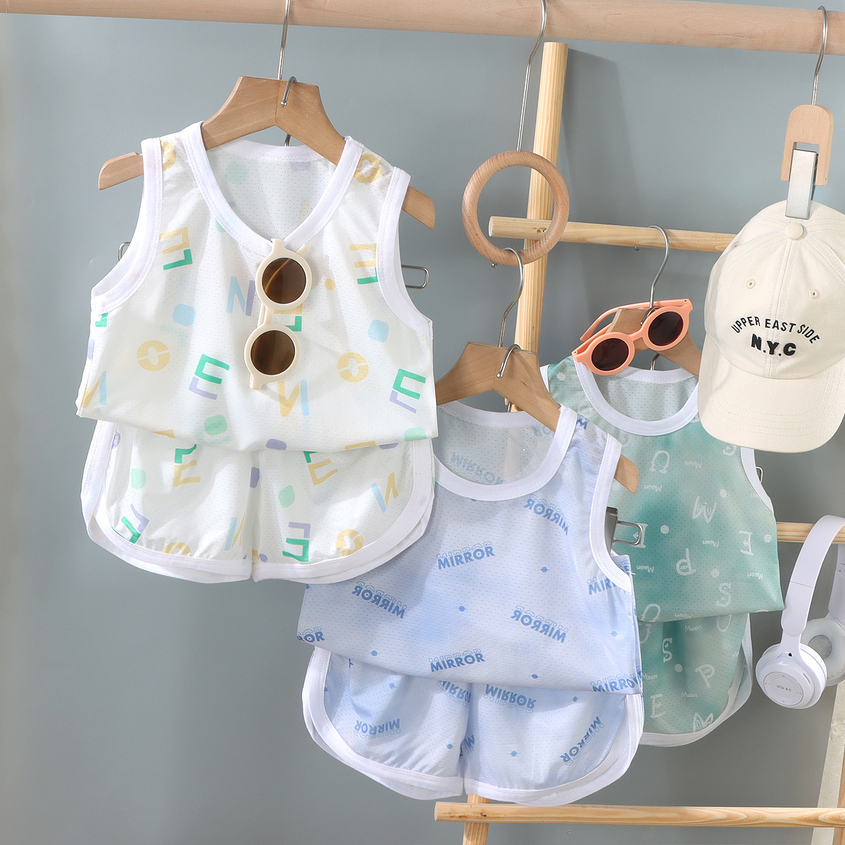 儿童运动套装薄款无袖背心t恤短裤女宝宝速干衣男童夏装休闲透气