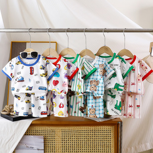 儿童短袖套装女童夏装纯棉卡通t恤短裤睡衣家居服男宝宝婴儿衣服