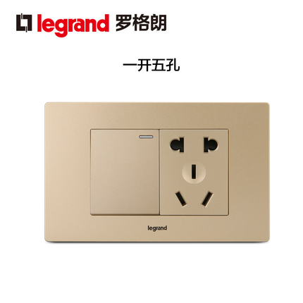 tcl罗格朗开关插座 尚超风香槟金118型二位面板一开单五孔