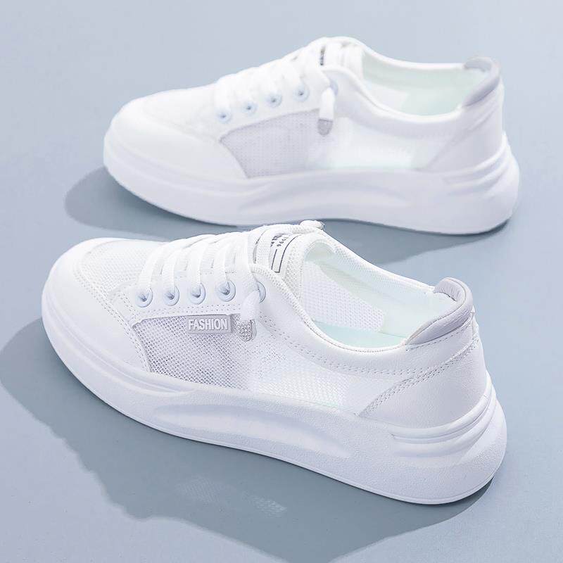 香港真皮小白鞋女春季网鞋2026新款透气网面薄款厚底运动休闲板鞋