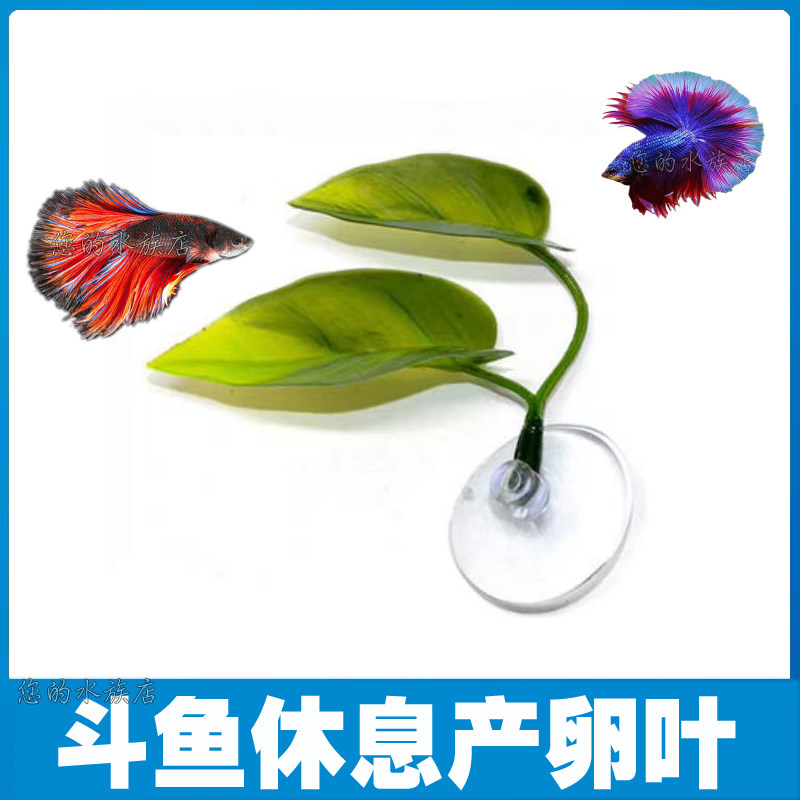 水族鱼缸宠物装饰造景仿真叶子斗鱼床产卵休息叶双叶设计观赏叶