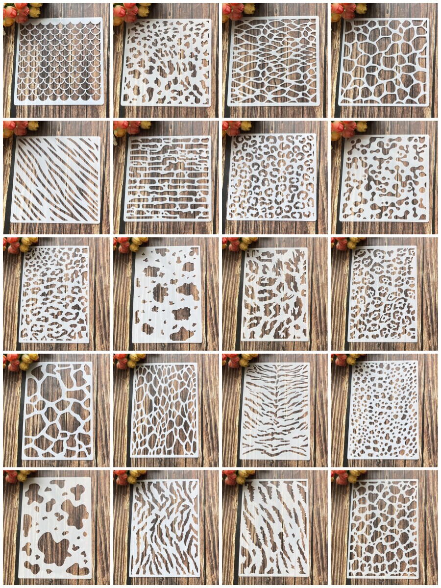 新款不规则图案豹纹斑点塑料镂空绘画模板涂鸦喷绘花边尺遮蔽文具