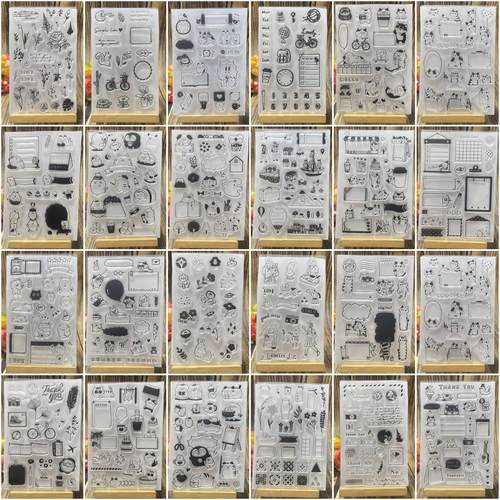 卡通花朵猫咪透明硅胶印章手账日记卡片diy装饰素材打底装饰文具