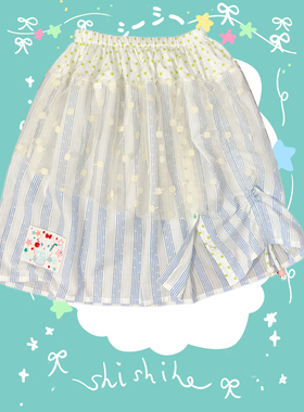 shishihshop西西商店粉色黄色格子绿色波点网纱可爱短裙半裙松紧