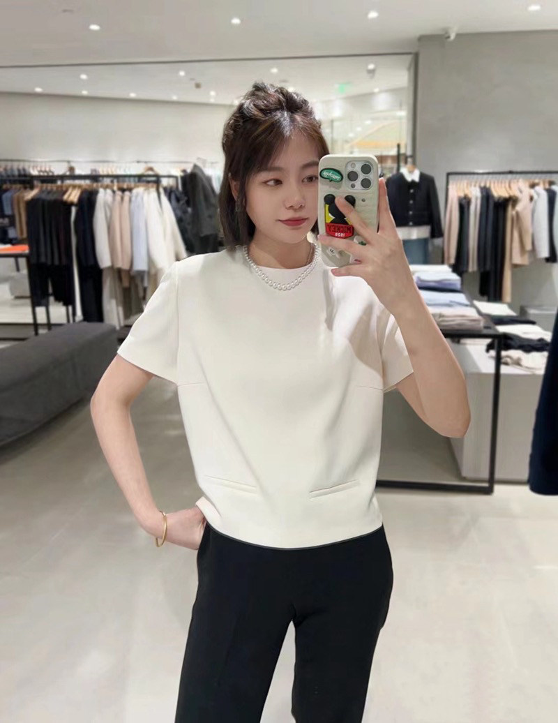 海外订单TH 尾货前后可穿 知性优雅高级感圆领宽松短款三醋酸上衣