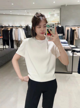 海外订单TH 尾货前后可穿 知性优雅高级感圆领宽松短款三醋酸上衣