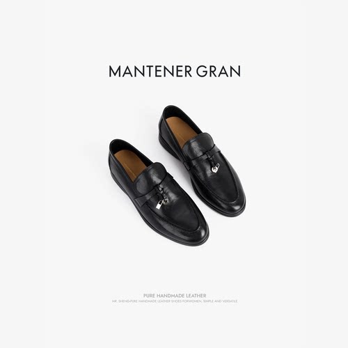 MantenerGran黑色乐福鞋女真皮软底单鞋英伦风小皮鞋一脚蹬MG女鞋