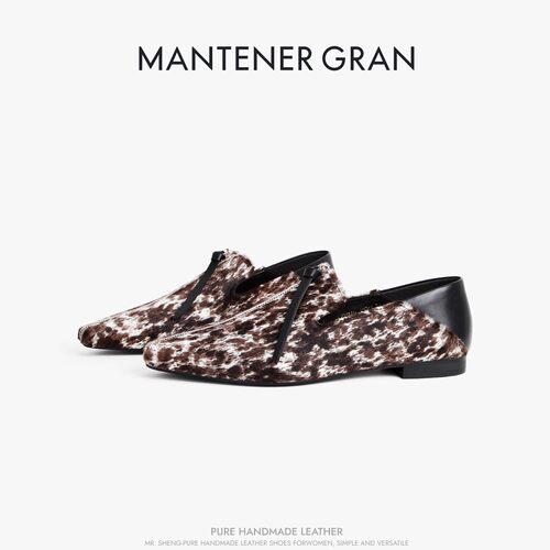 MantenerGran胎牛毛踩跟两穿尖头单鞋女舒适英伦风小皮鞋 MG女鞋