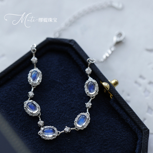 天然玻璃体月光石手链纯银简约百搭小众精致女生手饰生日礼物送女