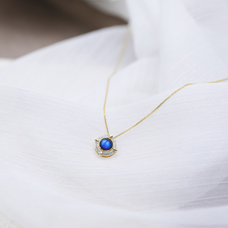 天然月光石18K金钻石吊坠 女项链锁骨链单坠彩金情人节礼物送女友