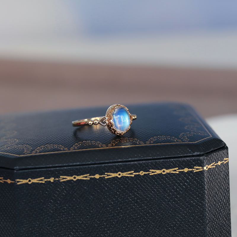 戒指梦幻月光石皇冠18k送女友