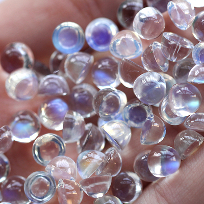 天然蓝彩月光石裸石戒面圆形素面蛋面刻面印度月光石配石支持定制