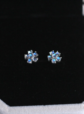 原创月光石耳钉纯银斯里兰迷你简约耳骨女饰品日韩清新礼物防过敏