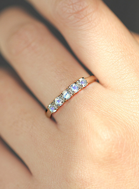 日韩天然斯里兰卡戒指排女月光石