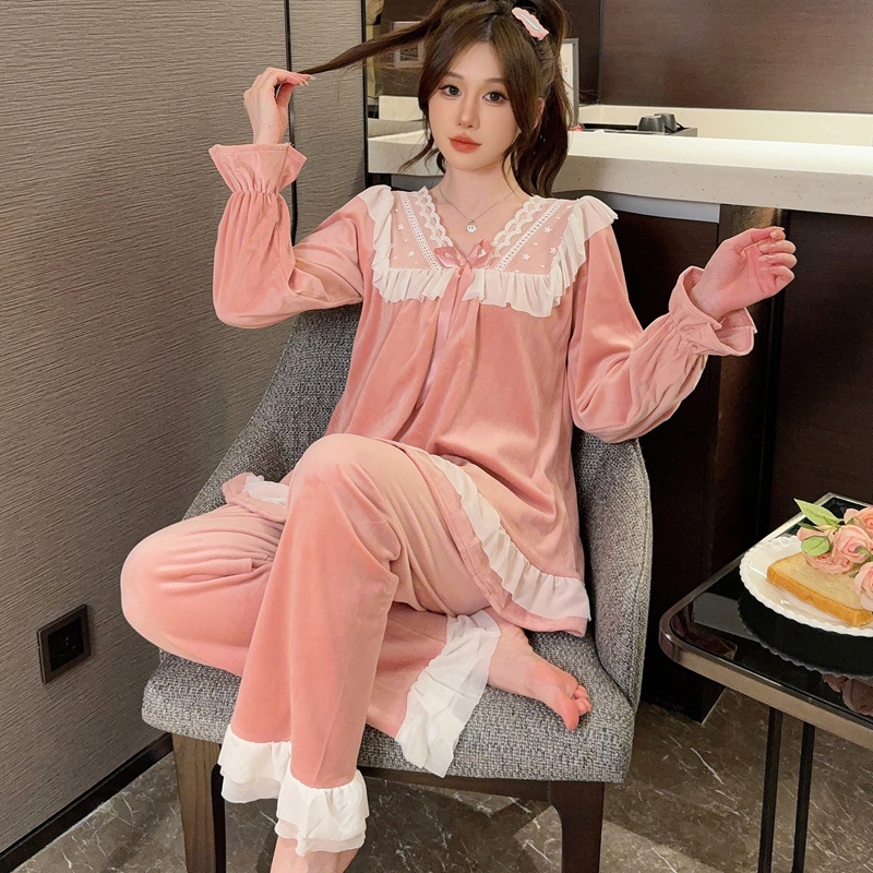 秋冬款睡衣女海岛绒长袖长裤套装公主风天鹅绒柔软宽松保暖家居服