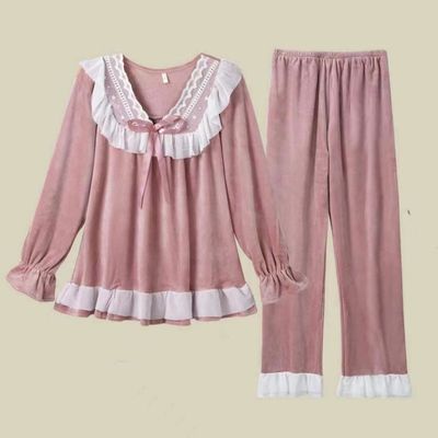 秋冬款睡衣女海岛绒长袖长裤套装公主风天鹅绒柔软宽松家居服保暖