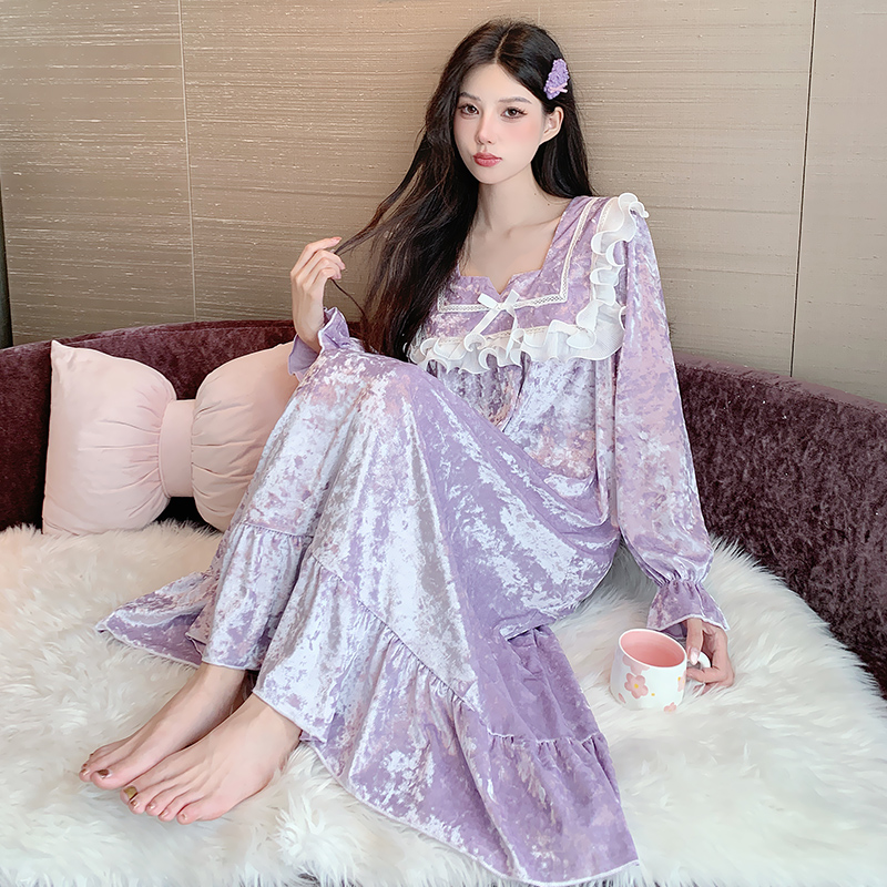 女法式甜美气质高级感轻奢睡裙金钻绒可拆卸胸垫套头公主风睡衣