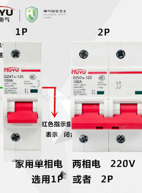 环宇HUYU单相1P大电流空开125A正品保护器