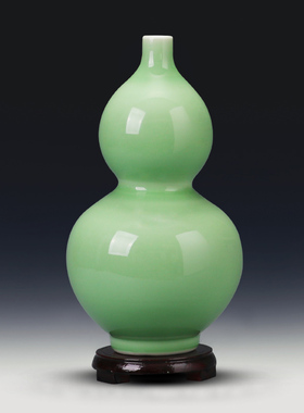 景德镇陶瓷器彷古青釉葫芦花瓶客厅家居装饰品瓷瓶简约工艺品摆饰
