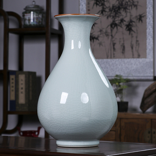 宋式美学花瓶摆件客厅插花仿古董古玩官窑玉壶春白青瓷电视柜装饰