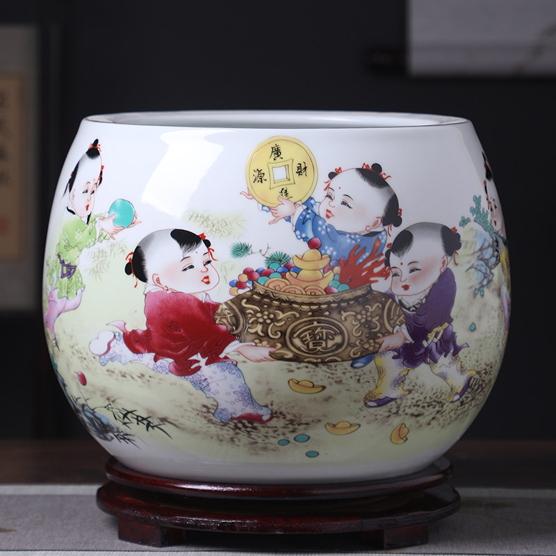 景德镇陶瓷器招财进宝聚宝盆摆件新中式客厅家居装饰品玄关养鱼缸