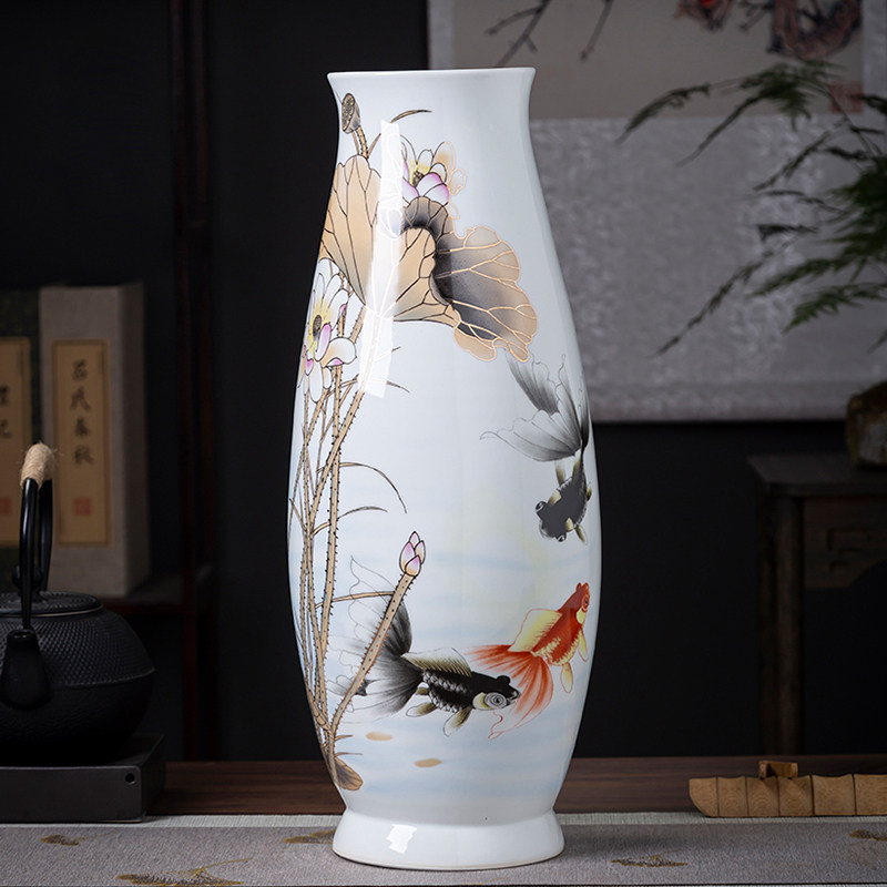 景德镇陶瓷器落地大花瓶大号富贵竹瓷瓶子荷花客厅家居装饰品摆件