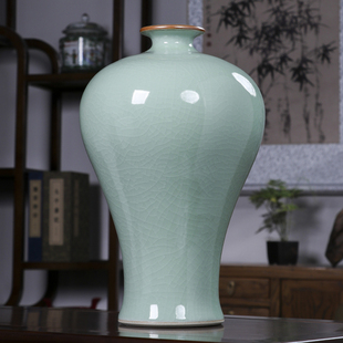 宋代美学青瓷花瓶仿古官窑梅瓶中式客厅插花瓷瓶摆件景德镇陶瓷器