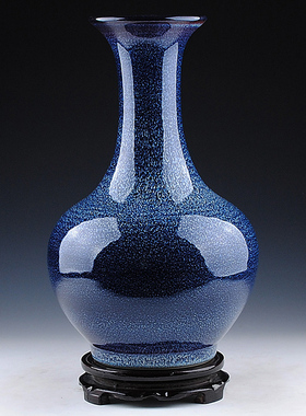 景德镇陶瓷花瓶摆件窑变蓝色瓷瓶创意瓷器客厅插花中式家居装饰品