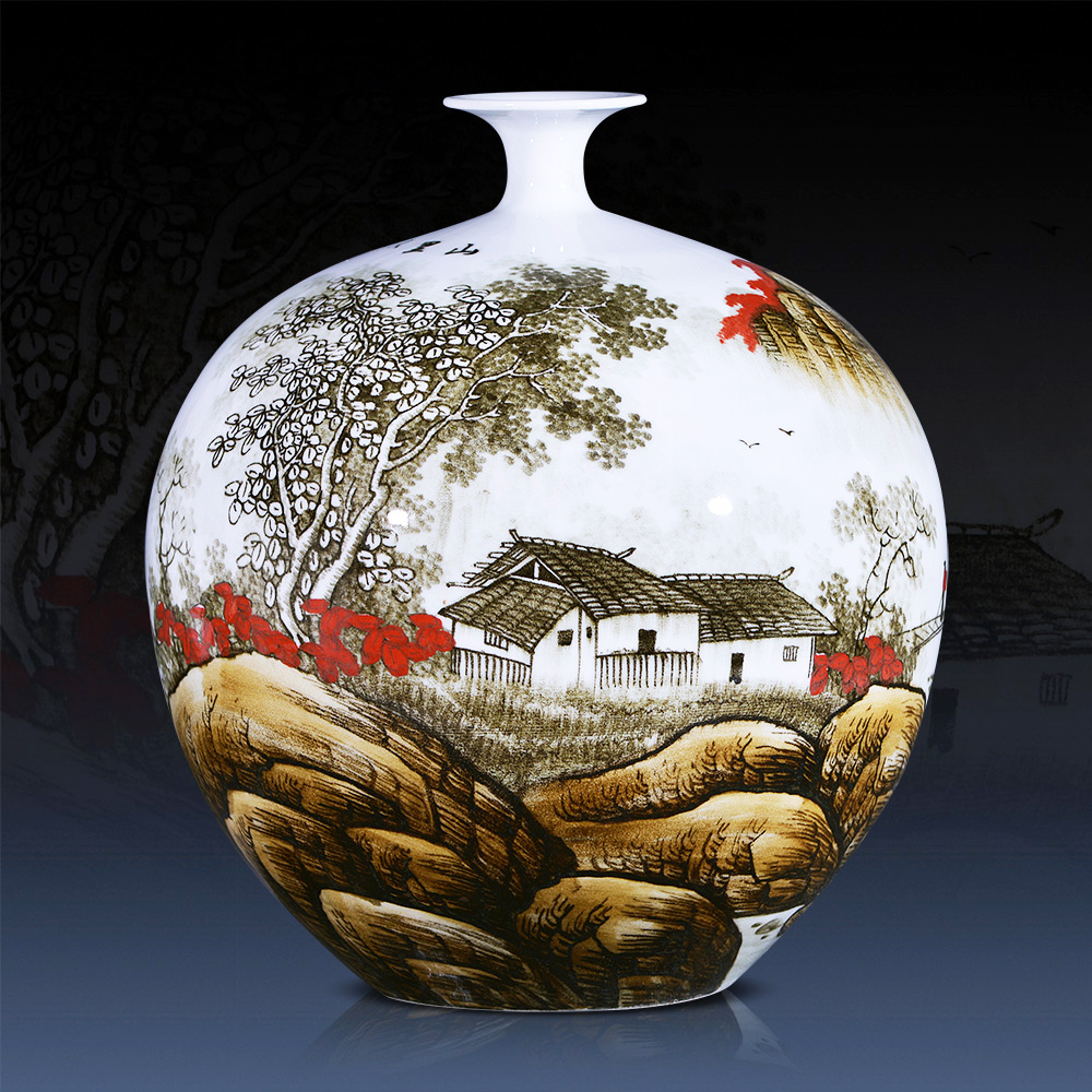 景德镇手绘山水电视柜装饰花瓶