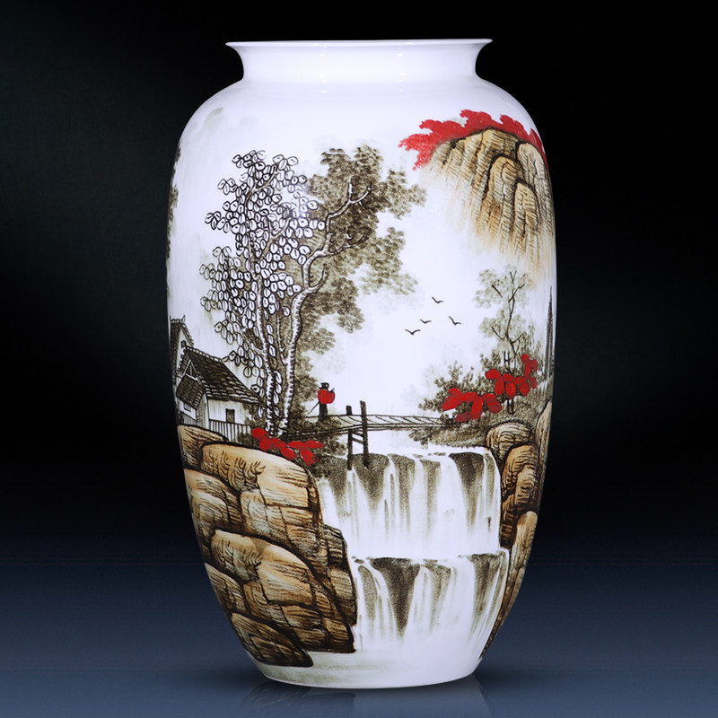 景德镇陶瓷器落地大花瓶摆件大号插花中式家居客厅装饰品手绘瓷瓶