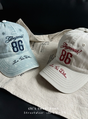 潮牌做旧字母刺绣棒球帽字母刺绣
