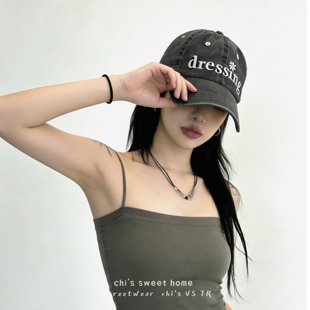 韩国博主同款 水洗棉棒球帽男女潮牌字母刺绣复古休闲百搭鸭舌帽子