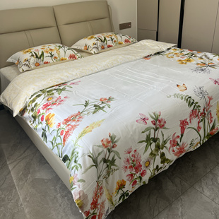 加拿大QE home60支竹棉(60%竹纤维40%棉)裸睡印花四件套ab版