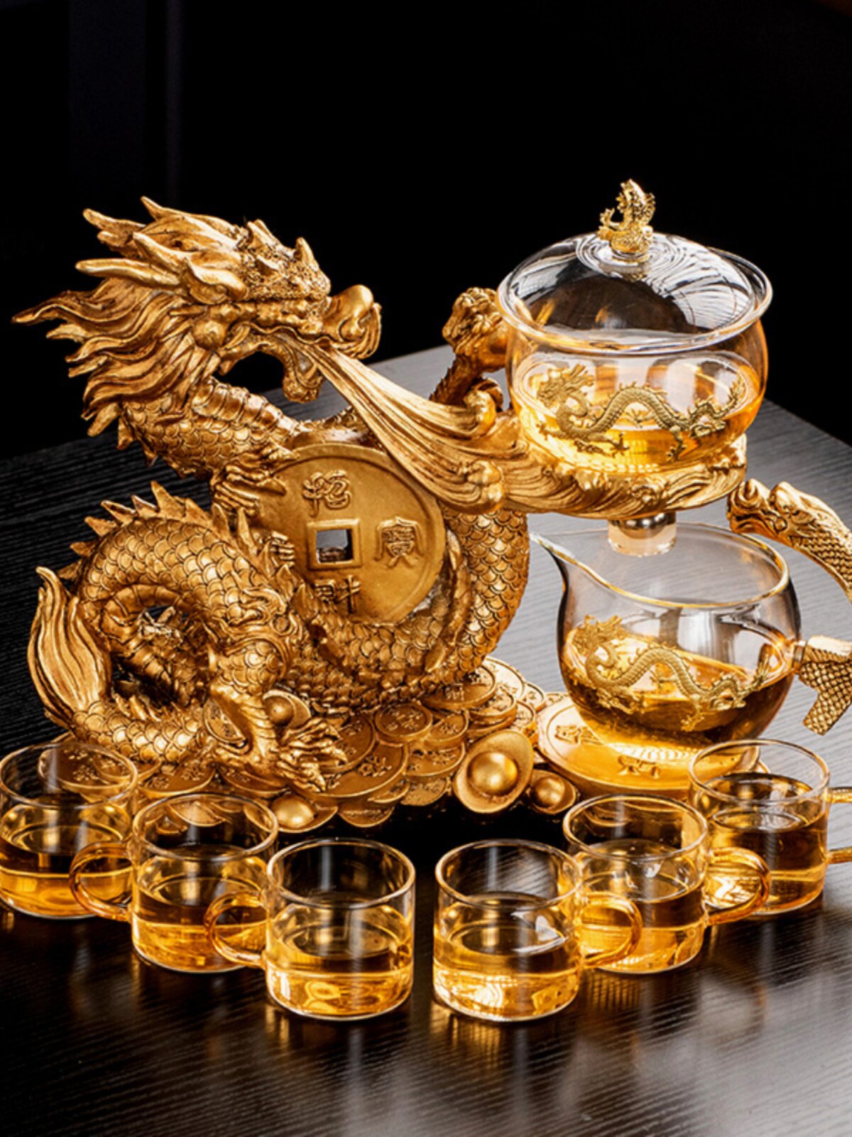 2024年龙腾磁吸茶壶全自动懒人茶具套装家用玻璃功夫茶杯整套茶盘