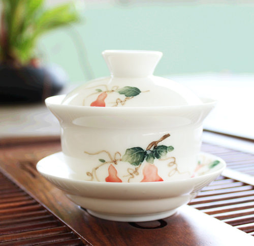 盖碗陶瓷茶具套装茶碗三才白瓷