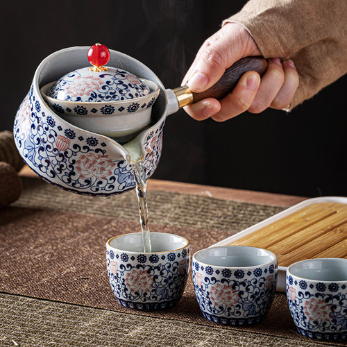 香威尔360旋转茶壶旅行茶具竹盘